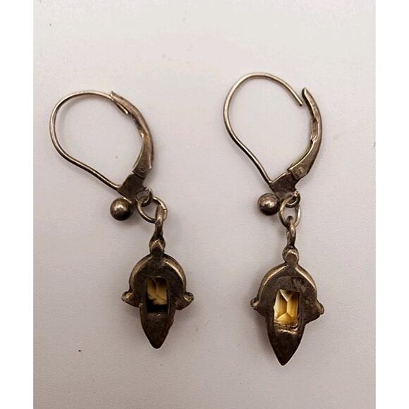 Vintage faceted yellow citrine gemstone Dangle Earrings vermeil sterling silver - Picture 2 of 3